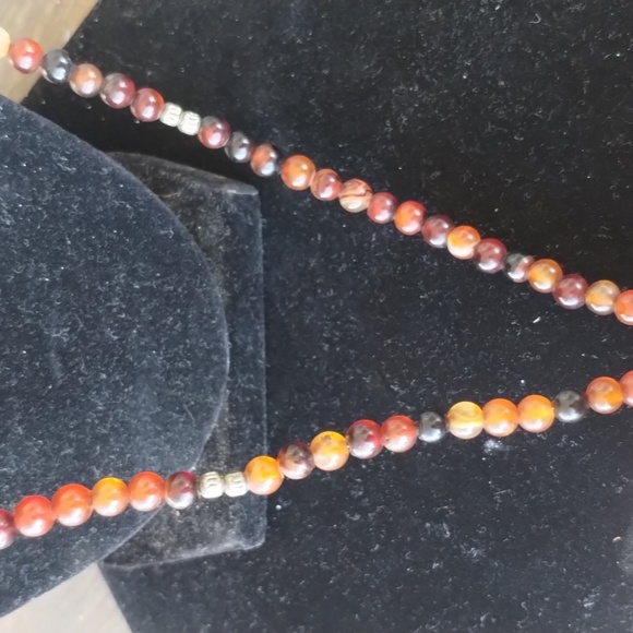 Necklace Handmade Red Agate,Round Red & Purple Stone & metal spacers beads 32" - Picture 5 of 8